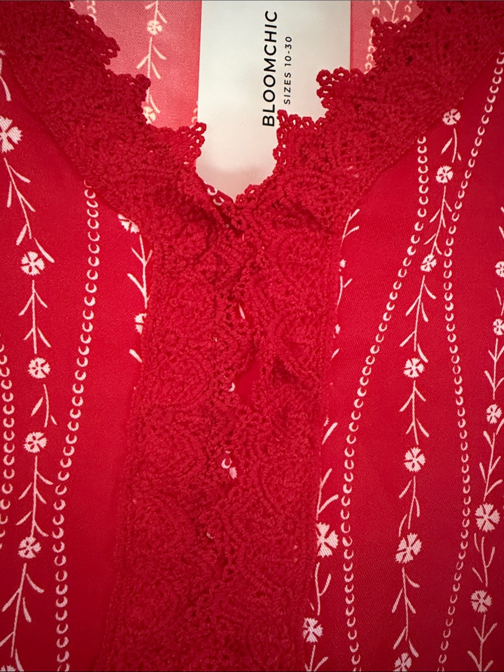 NWT Bloomchic Red Floral Lace-Trim Women's Blouse Size 22/24 - Picture 4 of 5
